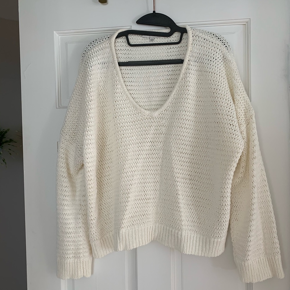 Madewell crochet v-neck white sweater